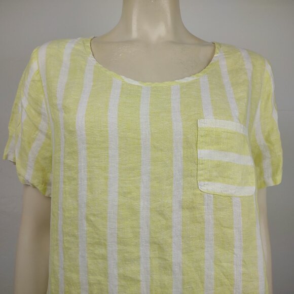 NWT Christian Siriano yellow white striped 100% Linen short sleeve top Large - Picture 2 of 9